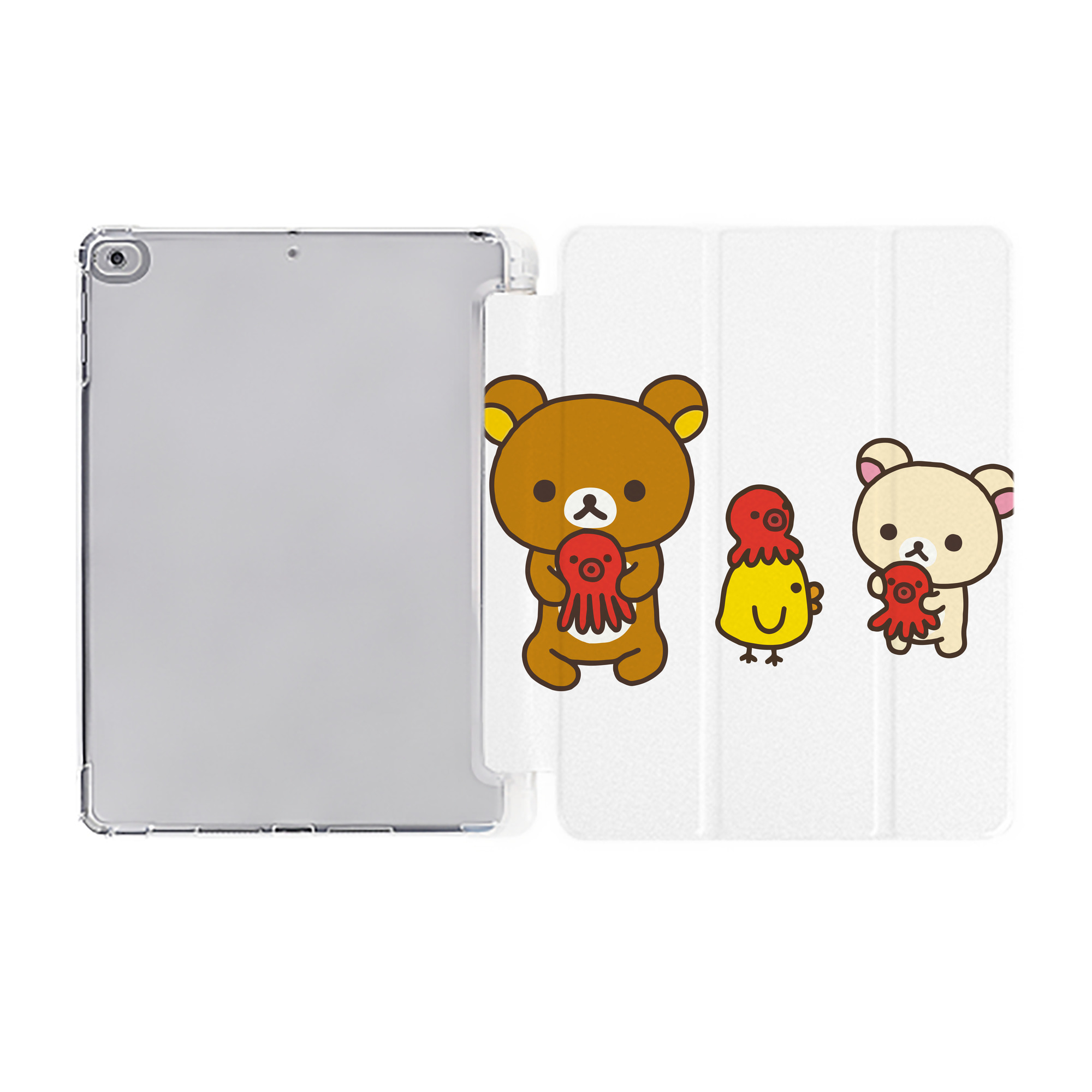 （画像用） リラックマ リラックマ キイロイトリ Rilakkuma Korilakkuma Kiiroitori IPad ケース ペン収納付き 三つ折りスタンド PUレザー×シリコン 対応機種9.5/10.5/10.9インチ